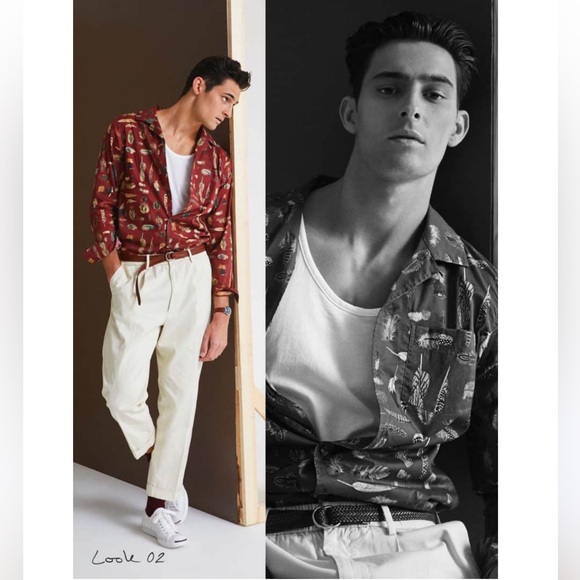 Todd Snyder Liberty Camp Collar Long Sleeve Shirt in Feather Print - Picture 2 of 9